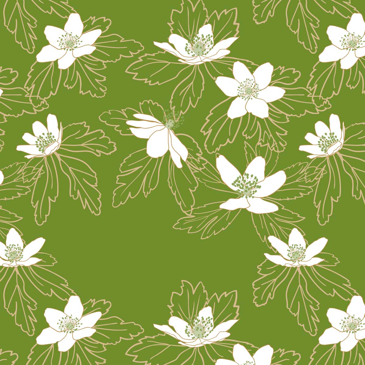 Muster: Hav av vitsippa, Farbe: Artichoke