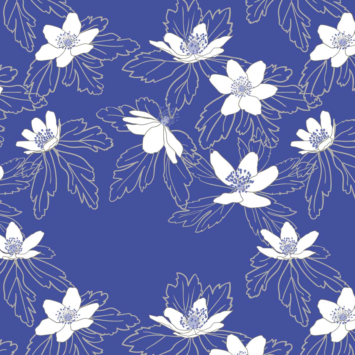 Muster: Hav av vitsippa, Farbe: Deep Sea